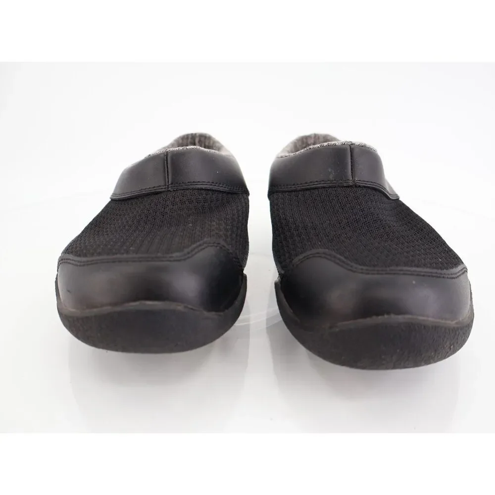 Kuru Draft Black Gray Leather Mesh Comfort Slip on Slippers Women Size 6.5 M